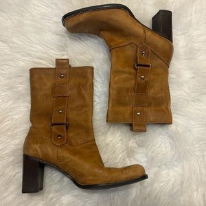 Vtg Leather Aerosoles 6.5 Mid Calf Heeled Boots